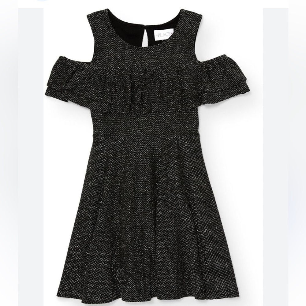 The Children’s Place Black Metallic Sleeveless Dress with Ruffle size S (5/6)